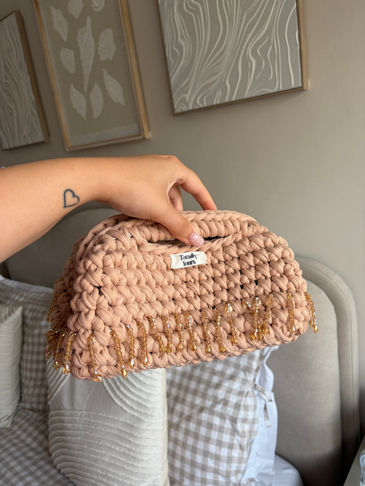 Nude Beaded Clutch